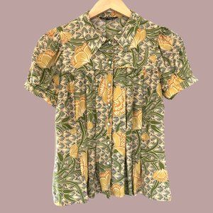 Betsey Johnson Green Print Button Blouse